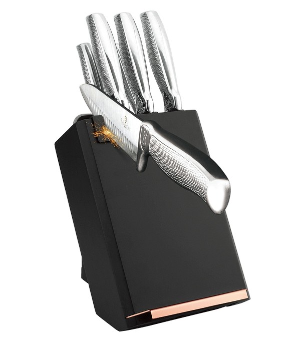 BERLINGERHAUS Sada nožů ve stojanu s držákem na tablet a brouskem 7 ks Black Rose Kikoza Collection