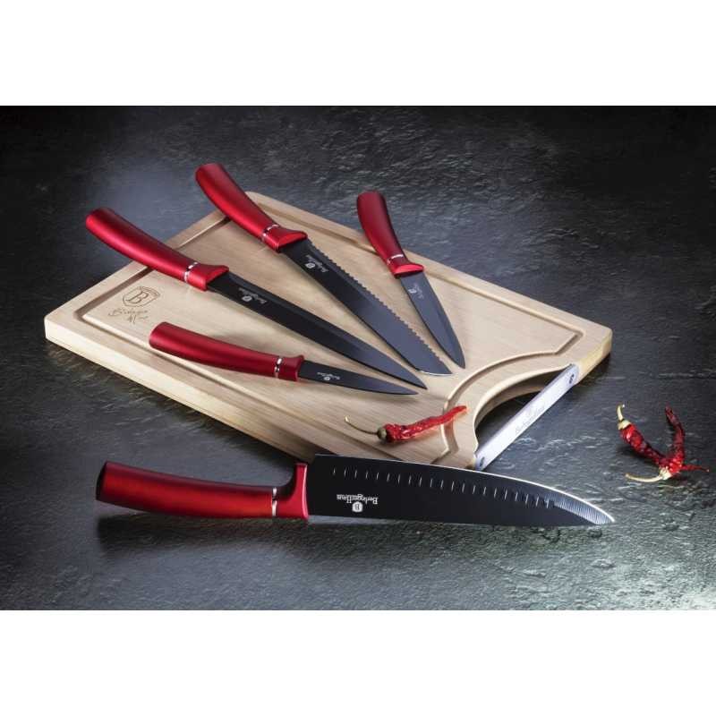 BERLINGERHAUS Sada nožů s nepřilnavým povrchem + prkénko 6 ks Burgundy Line