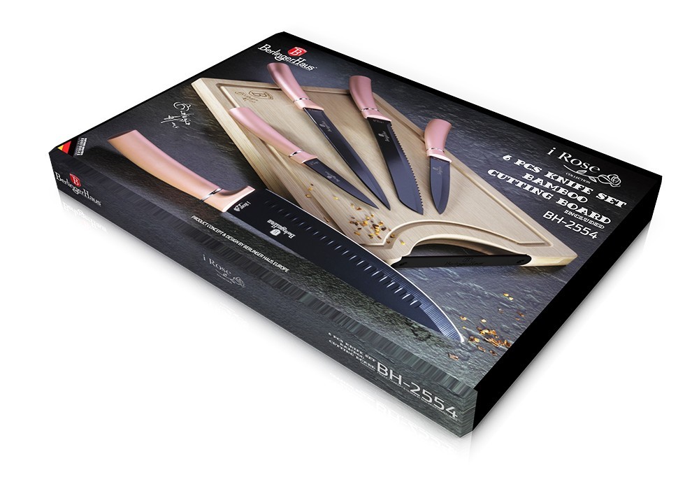 BERLINGERHAUS Sada nožů s nepřilnavým povrchem + prkénko 6 ks I-Rose Edition
