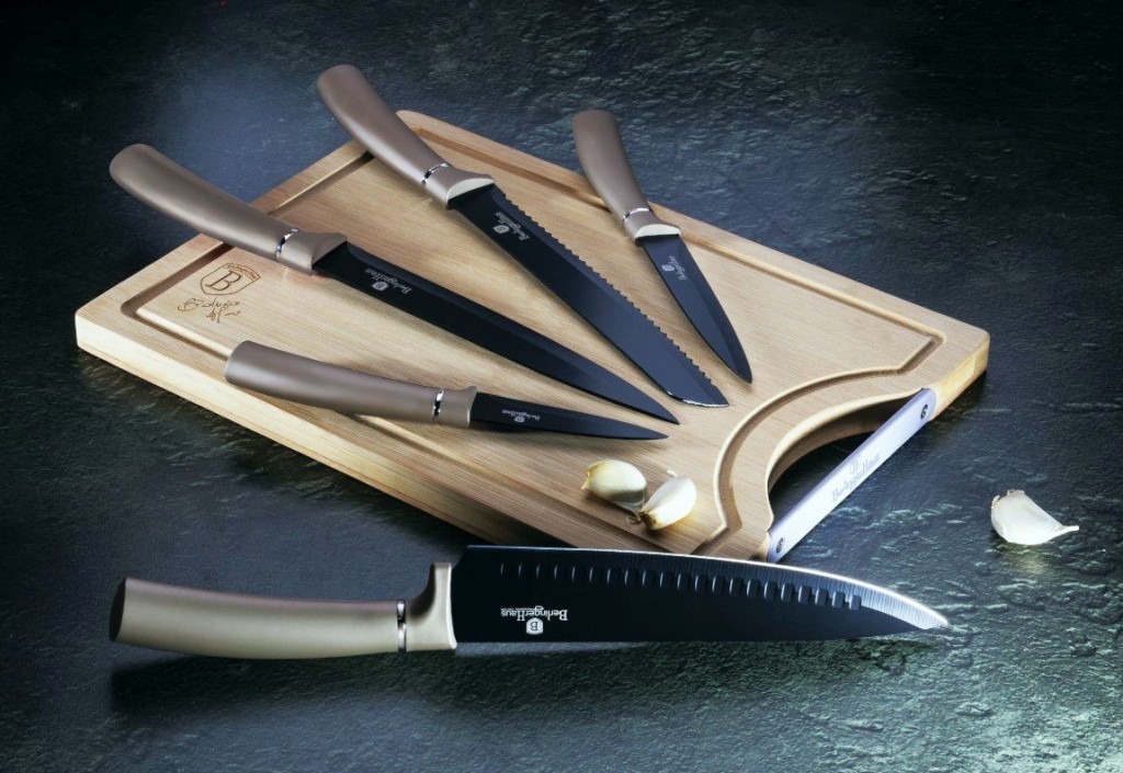 BERLINGERHAUS Sada nožů s nepřilnavým povrchem + prkénko 6 ks Carbon Line