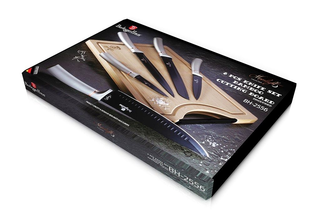 BERLINGERHAUS Sada nožů s nepřilnavým povrchem + prkénko 6 ks Moonlight Edition