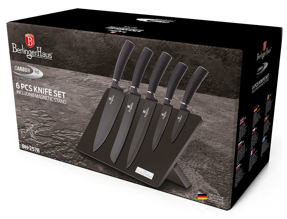 BERLINGERHAUS Sada nožů s magnetickým stojanem 6 ks Carbon PRO Line