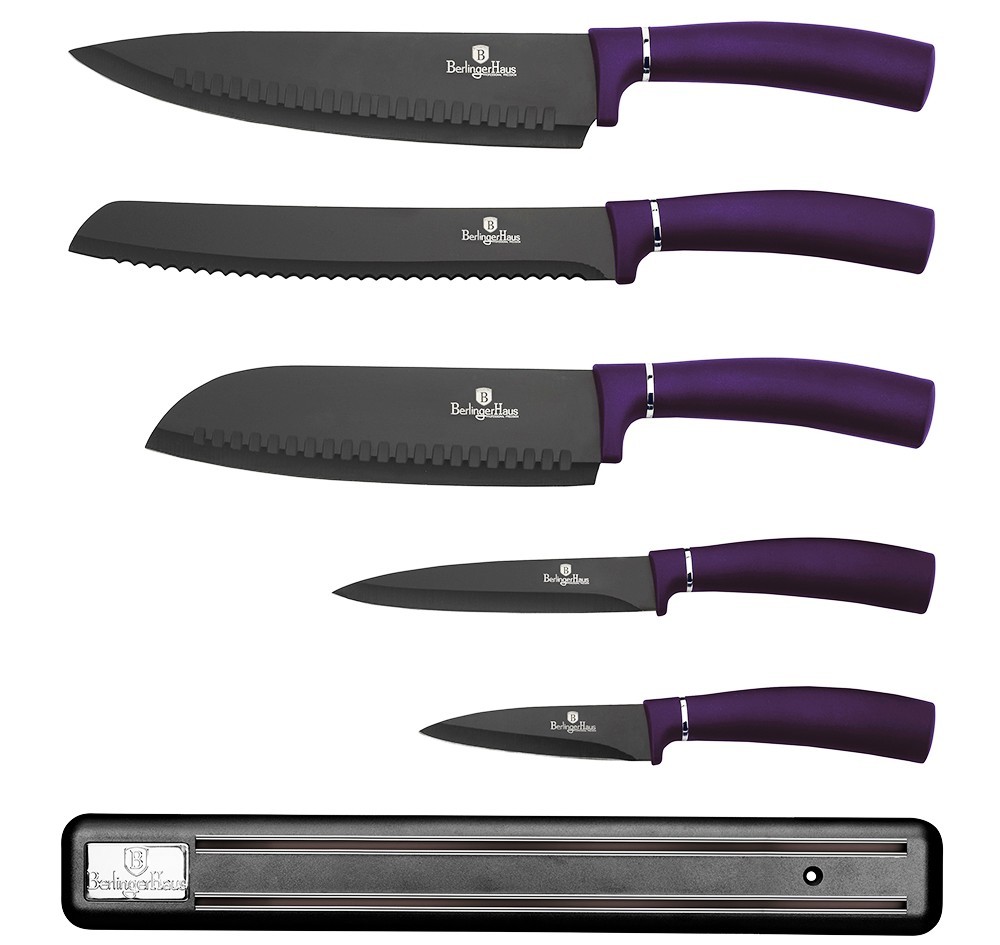 BERLINGERHAUS Sada nožů s magnetickým držákem 6 ks Purple Metallic Line
