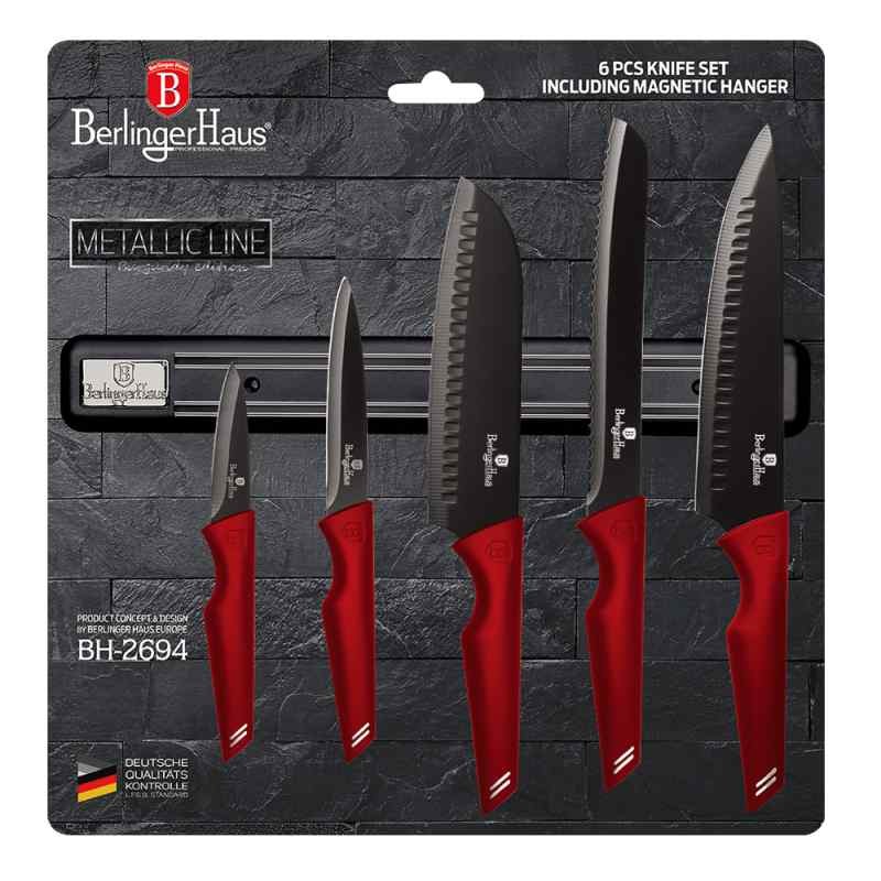 BERLINGERHAUS Sada nožů s magnetickým držákem 6 ks Burgundy Metallic Line