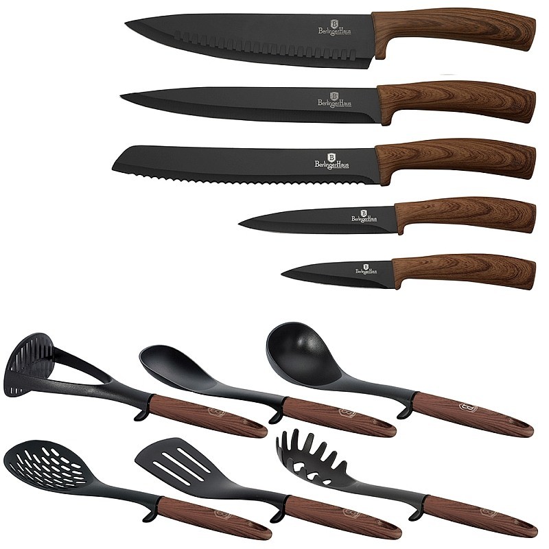 BERLINGERHAUS Sada nožů a kuchyňského náčiní ve stojanu 12 ks Ebony Line Rosewood