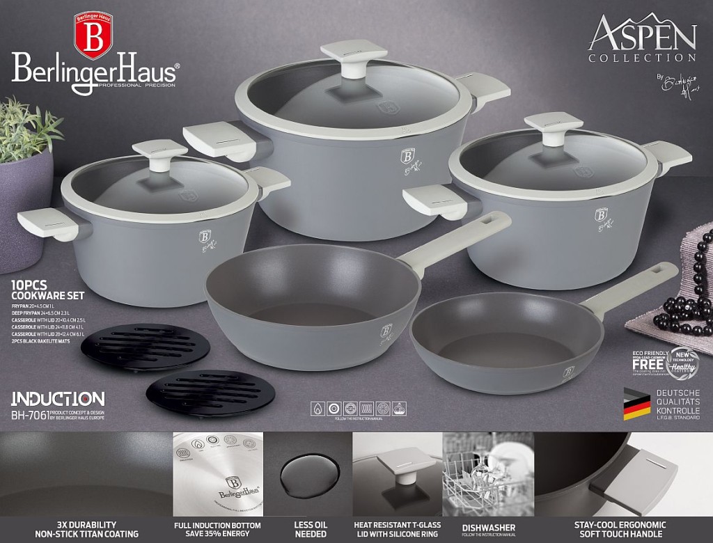 BERLINGERHAUS Sada nádobí s titanovým nepřilnavým povrchem 10 ks Aspen Collection